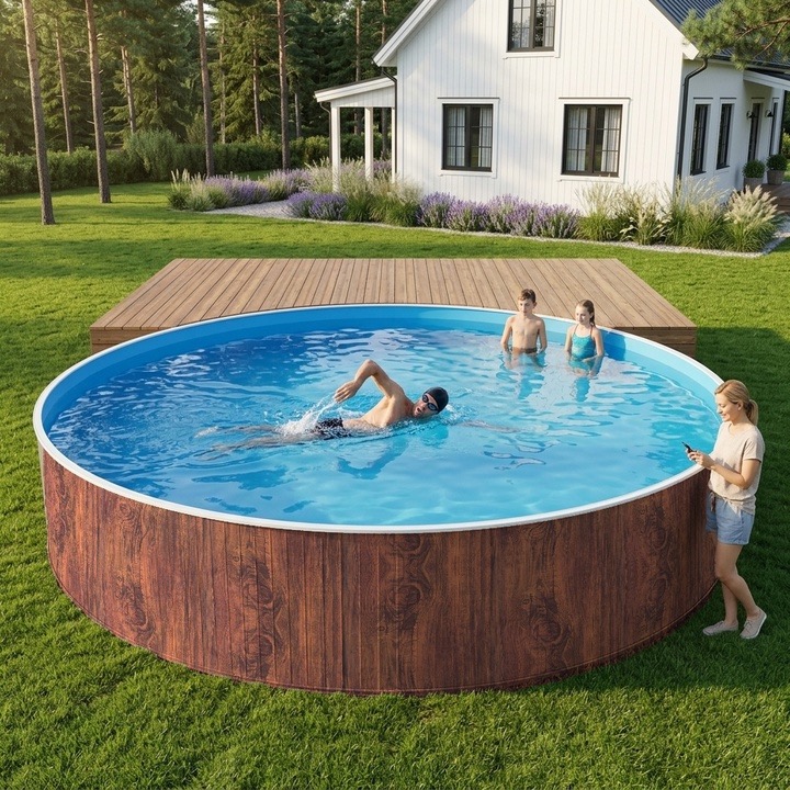 Сборный морозоустойчивый бассейн ОДИССЕЙ 5,0х1,25 м, цвет стенки темное дерево