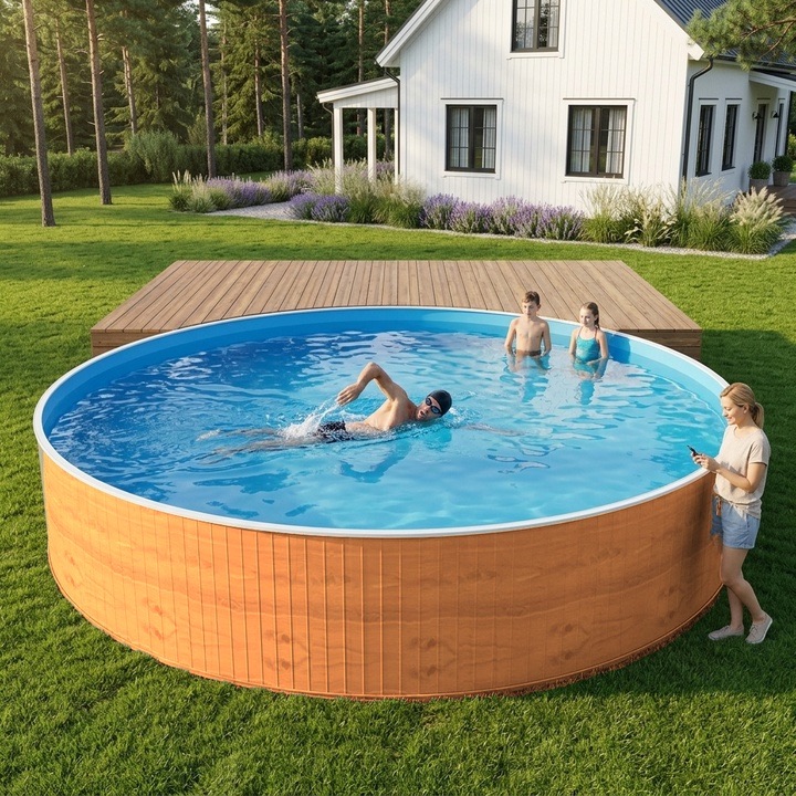 Сборный морозоустойчивый бассейн ОДИССЕЙ 5,5х1,25 м, цвет стенки светлое дерево